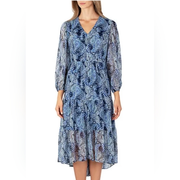 Joie Dresses & Skirts - Joie Blue Parisian Paisley Chiffon Balloon Maxi Dress Sz XXL NwT Tiered Ruffles